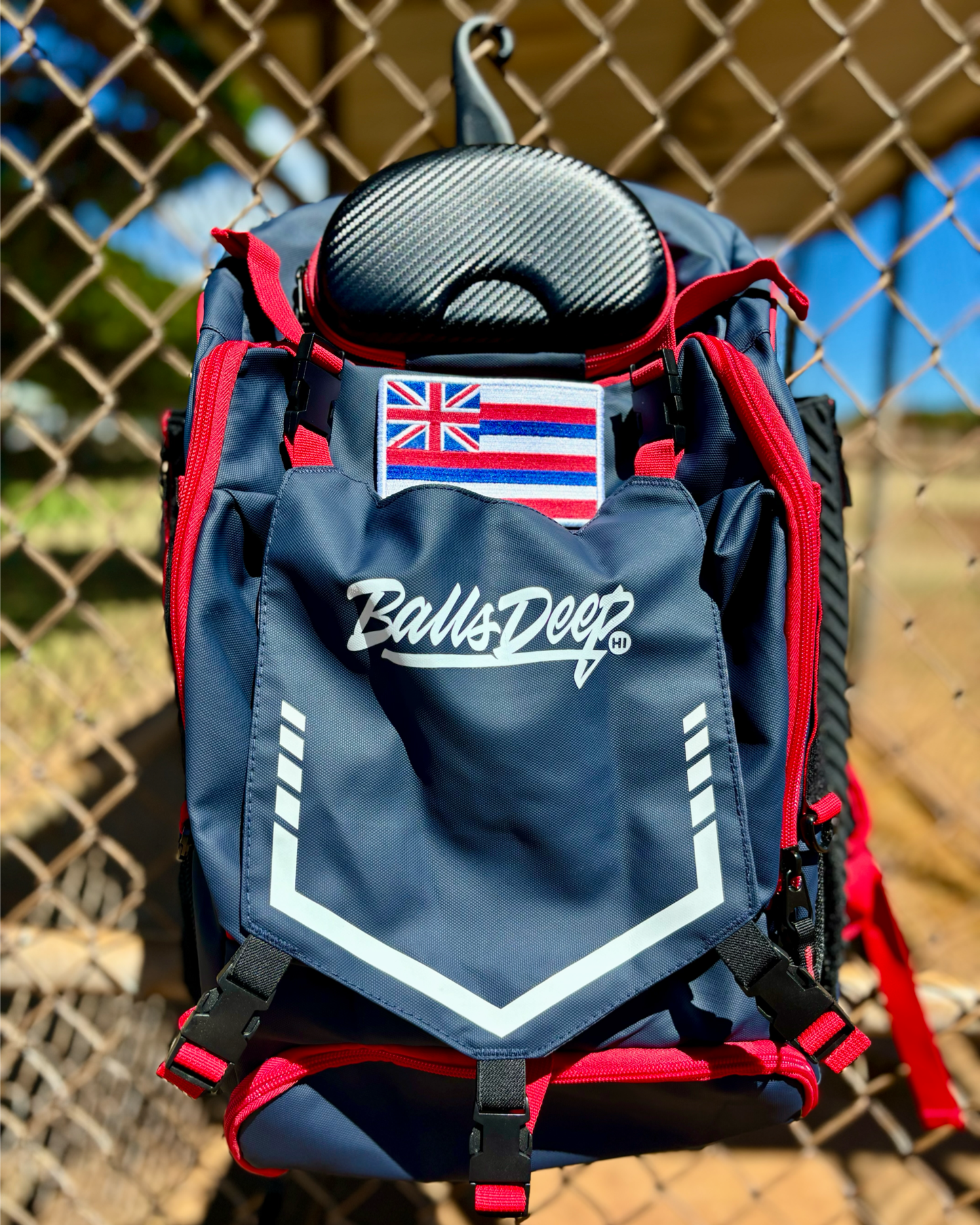 Balls Deep HI Navy/Red Baseball Backpack